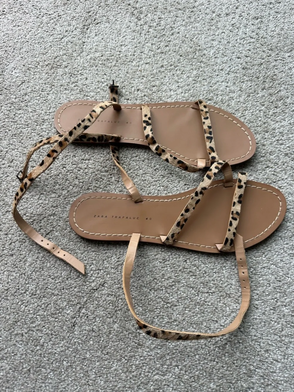 💄NEW Zara Leather Leopard Print Strappy Women’s Sandals - Tan US 9 EUR 40 - Picture 3 of 10